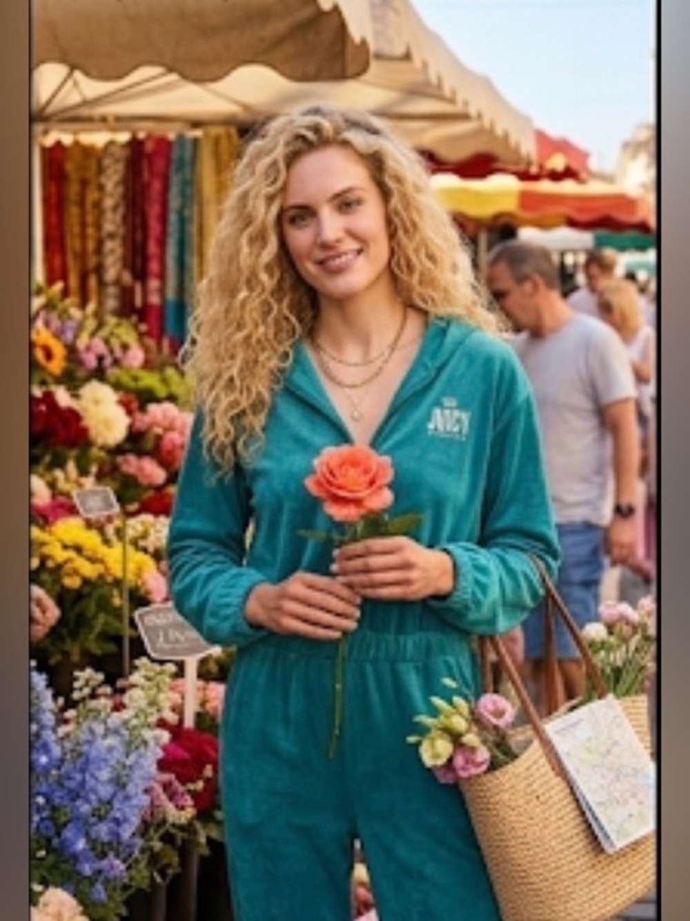 Juicy Couture Turquoise Velour Hooded Jumpsuit, Size Large